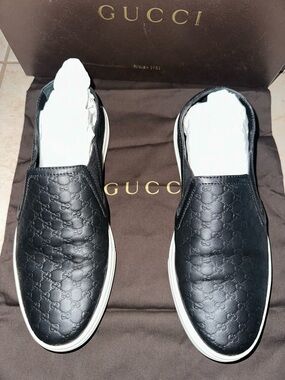 Gucci Microguccissima Slip-On Sneakers Black Leather Size 38 Women’s